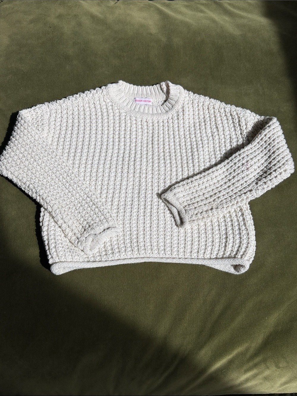 Design History Cream Chunky Crochet Crewneck Sweater
